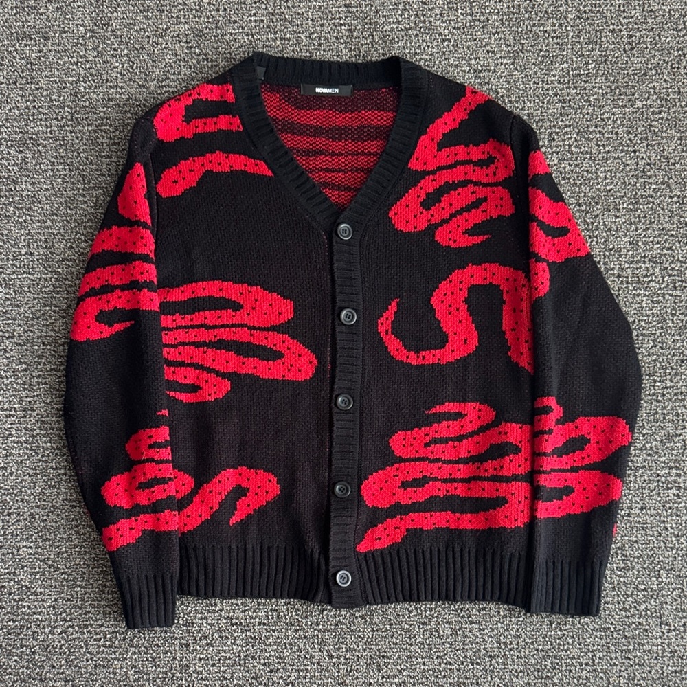 Fashion Nova Black and Red Men's Cardigan
